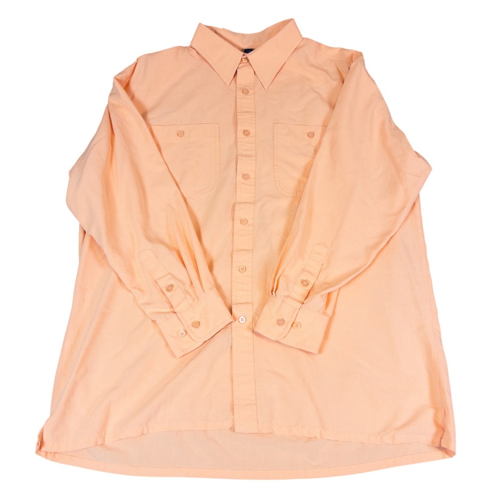 Oleg Cassini Mens XXL Peach Orange Long Sleeve Button Front Shirt Chest Pockets